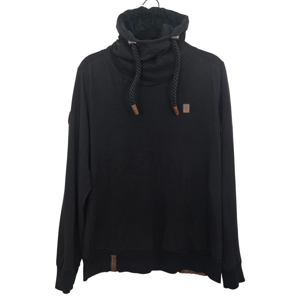 Naketano‎ Schnizzel Dizzel Popizzel Hoodie Men L Black Cowl Neck Rope Drawstring